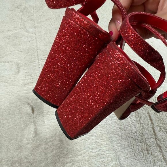 Vintage Y2K Bakers Red Glitter Platform Strappy Heels - Picture 3 of 5